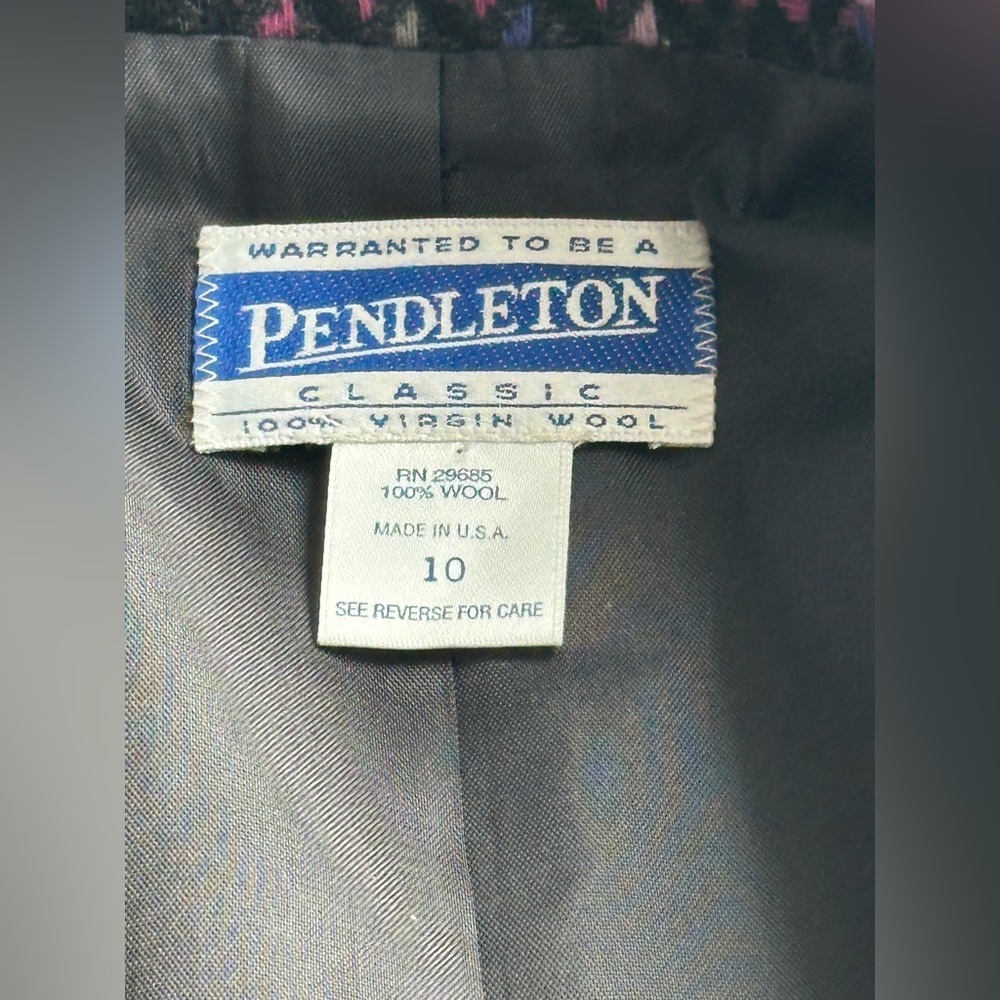 Pendleton Women’s Wool Checkered Jacket Blazer size 10 USA Made pink black plaid - Picture 11 of 12
